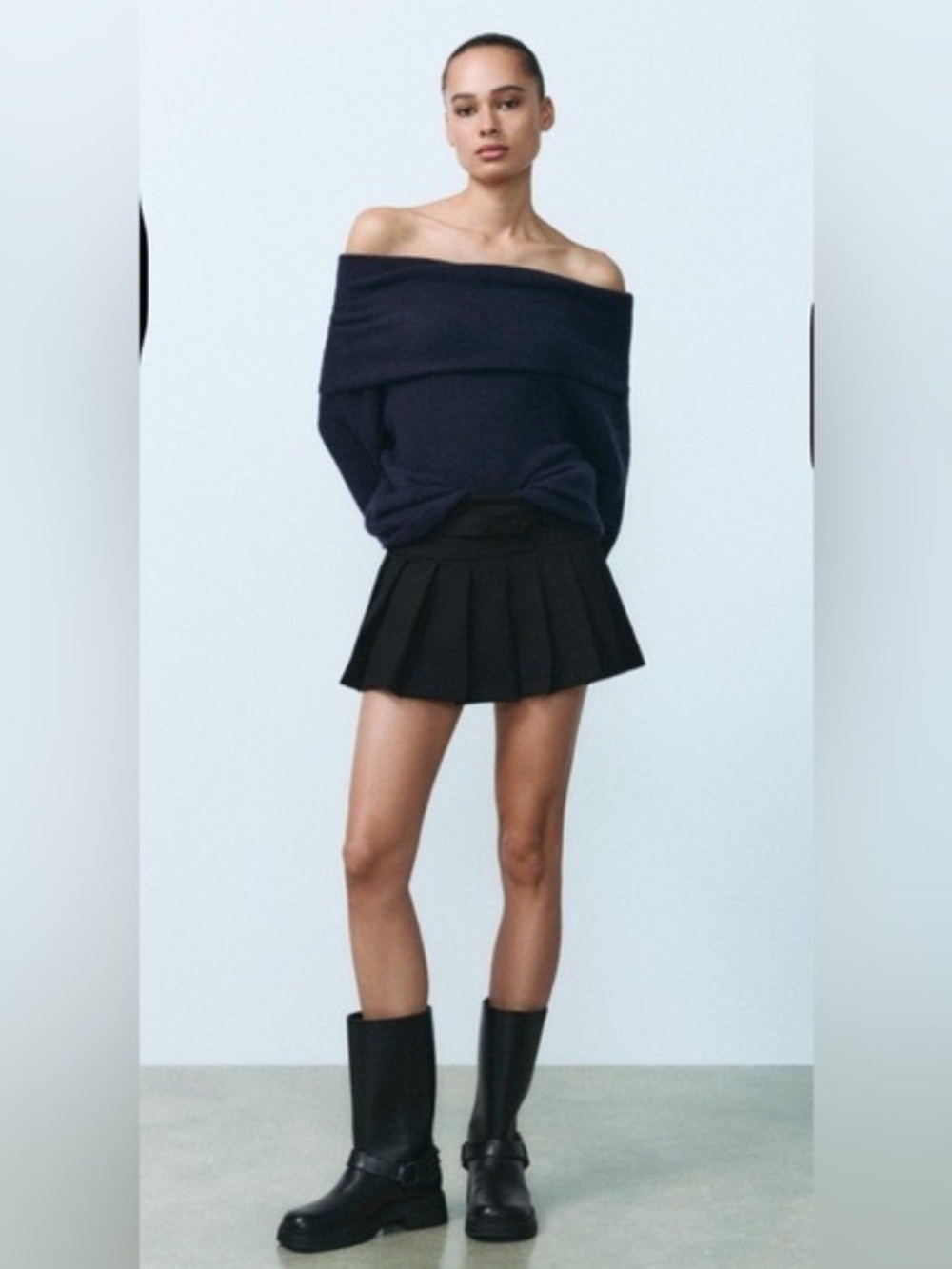 ZARA Black Pleated Skort Skirt Black EUC Sz S Preppy